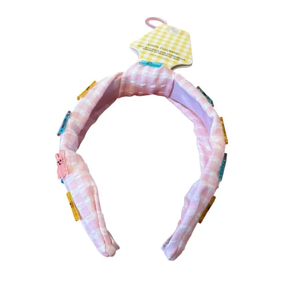 Adorable Pink Gingham Headband Accented w/ Acrylic Peep Bunnies.